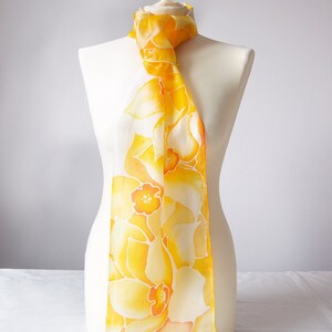 Silk scarf Daffodils, yellow scarf, Daffodils hand painted silk scarves, narcissus gift image 4