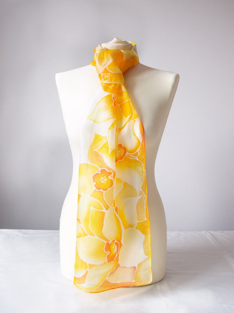 Silk scarf Daffodils, yellow scarf, Daffodils hand painted silk scarves, narcissus gift image 4