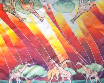 Sciarpa di seta giraffa, grandi sciarpe quadrate con animali