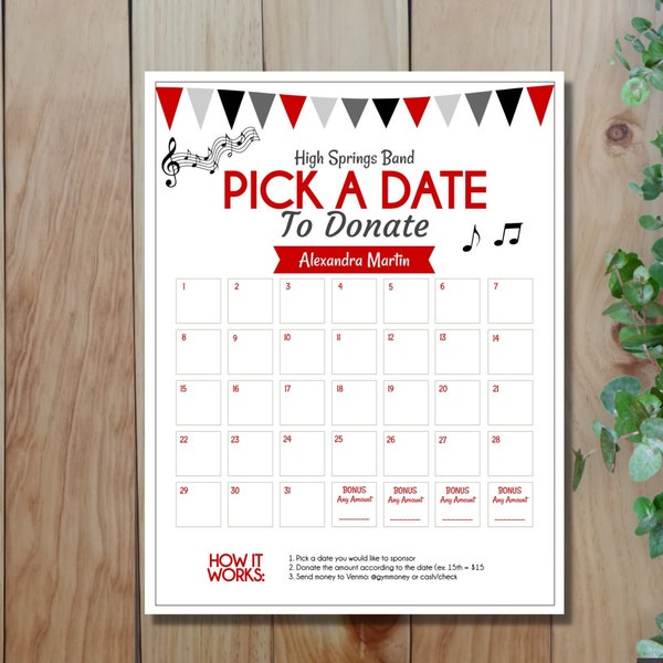 Pick a Date to Donate Band Flyer Template, School Band Fundraiser, Fundraiser Flyer, Sponsorship Form,  Easy to use, Pick your colors