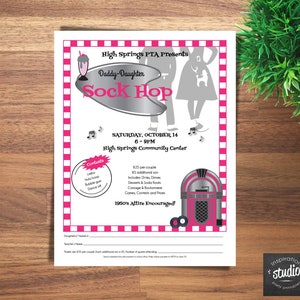 Sock Hop Dance, Vater Tochter Tanz Flyer, Tickets und Poster Vorlage | Papa Tochter | Mutter Sohn Tanz | Schule, Community Fundraiser