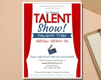 Talent Show Event Flyer Template | School Flyer | Church Flyer | School Fundraiser Flyer | Edit Yourself | Easy to use template