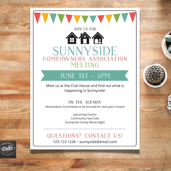 HOA Meeting Announcement Flyer Template, Homeowners Association Meeting Flyer, Subdivision Flyer, Easy to use Template, Edit yourself