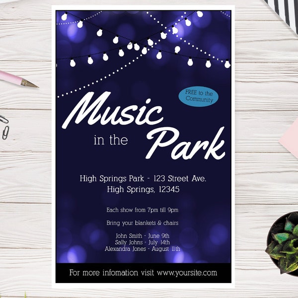 Concert Flyer and Poster Template, Music in the Park, Summer Music Series, City Concert series, Editable Event Flyer, easy to use template