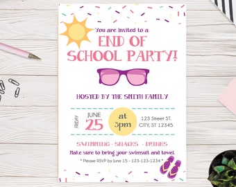 End of the School Year Party Invite Template | Pool Party Invitation | Easy to Use Template | Edit yourself