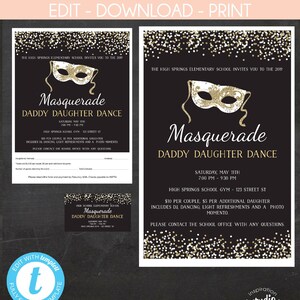 Masquerade Papa Tochter Tanz, Vater Tochter, Mutter Sohn Tanz Template Paket, Printable, Flyer, Tickets und Poster, selbst bearbeiten