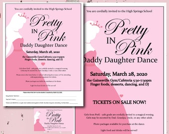 Pretty in Pink Father Daughter Dance Printable Package - Flyer, Tickets, Poster Template, Daddy - Daughter Dance