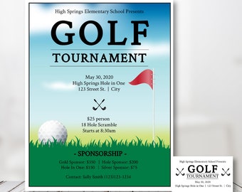 Golf Tournament Flyer and Tickets Template |  School Community or Church Event | Custom Printable | Edit yourself | Easy to use Template