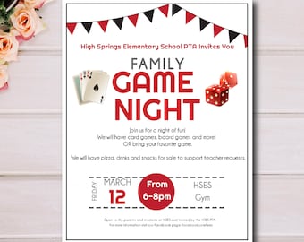 Family Game Night Flyer Template, School or Church, Event Custom Printable, Edit yourself, Easy to use Template