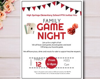 Family Game Night Flyer Template, School or Church, Event Custom Printable, Edit yourself, Easy to use Template