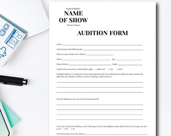 Audition Form Template | Play Audition | Director's Audition Form | Theater, Playhouse | Printable File, 8.5" x 11" | Easy to use Template