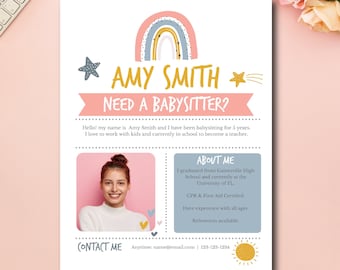 Editable Babysitter Flyer Template, Babysitter Services, Childcare Services, Mothers Helper, Nanny Flyer, Easy to use template