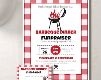 Barbecue Dinner Fundraiser Flyer and Tickets Template | BBQ Night Event Flyer | PTA, PTO, School, Church | Easy to use template