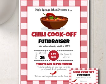Chili Cook-off Fundraiser Flyer and Tickets | Chili Night, PTA, PTO, School, Church Event Flyer | Easy to use template