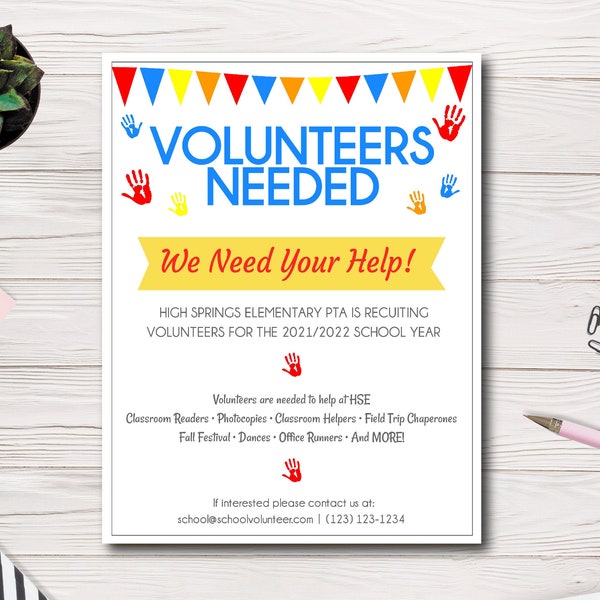 Volunteers Needed Flyer Template | Back to School Flyer | Volunteer Event | PTA, PTO | School Flyer | Easy to use template | Edit yourself