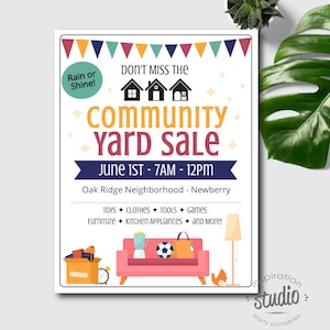 Editable Community Yard Sale Flyer Template, Garage Sale Flyer, Neighborhood Yard Sale, Fundraiser, Easy to use Template, Edit yourself