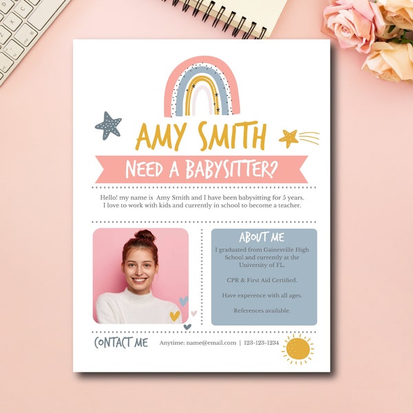 Editable Babysitter Flyer Template, Babysitter Services, Childcare Services, Mothers Helper, Nanny Flyer, Easy to use template