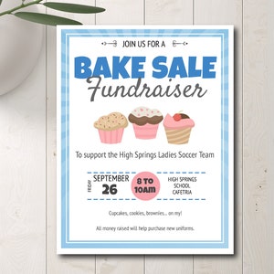 Bake Sale Fundraiser Flyer Template - Easy to Edit for PTA, PTO, School, Church Events
