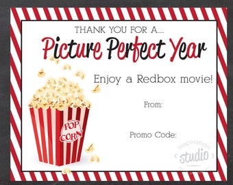 Película de Redbox imprimible, úsela para regalar códigos promocionales, agradecimiento al maestro, certificado de regalo de Redbox (descarga instantánea)