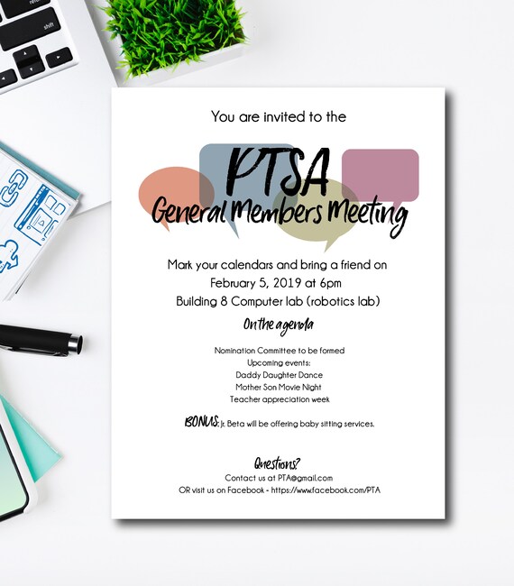 Editable Meeting Flyer Template, Edit yourself, PTA, PTSA, PTO, Easy to Use Template, Pta Meeting Flyer Template Il_570xn