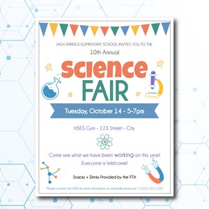 Science Fair Event Flyer Template, School Science Night Flyer Template, PTA, PTO, School Event Flyer, Easy to use template, edit yourself