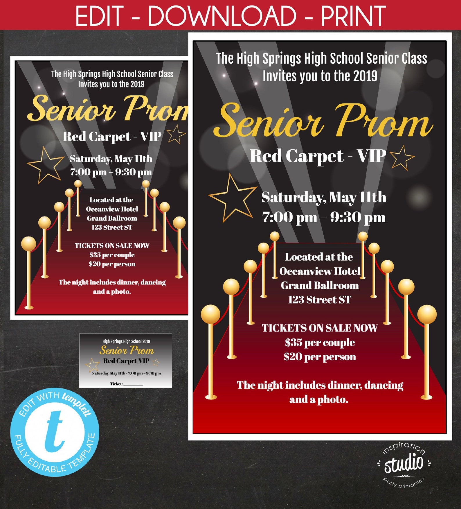 Hollywood Red Carpet Prom School Dance Flyer Tickets Etsy