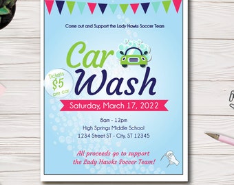 Easy-to-Use Car Wash Fundraiser Flyer for Schools, Churches, Clubs and Sports | Community Car Wash | Easy to use template