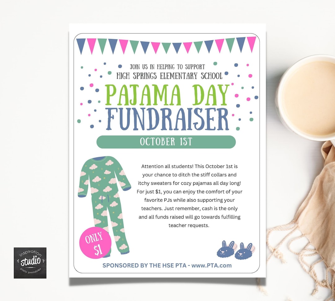 Pajama Day Fundraiser Flyer Template, School Fundraiser Flyer, PTA, PTO