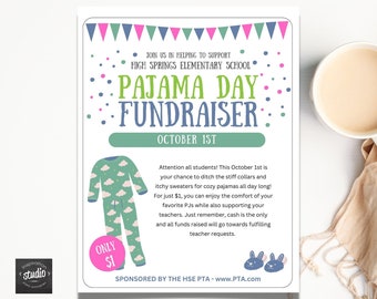 Pajama Day Fundraiser Flyer Template, School Fundraiser Flyer, PTA, PTO, School, Church, PJ's Flyer, Easy to edit in Canva