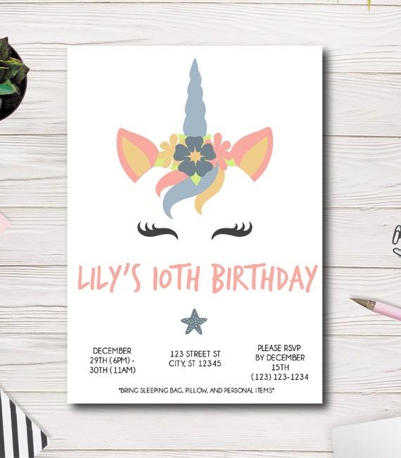 Unicorn Birthday Invitation, Bohemian Printable Invite, Birthday Party Invitation. Easy to use Template, Edit yourself Il_570xn