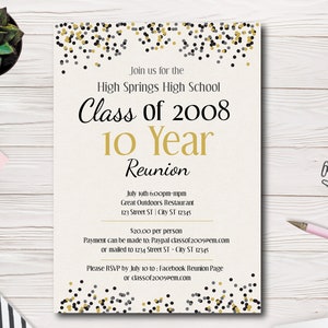 High School Reunion, College Reunion, druckbare Einladung UND Karte, Wählen Sie Ihre Schulfarben, Einfach zu verwendende Vorlage, bearbeiten Sie sie selbst