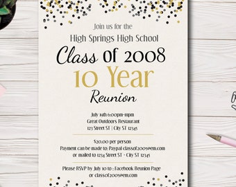 High School Reunion, College Reunion, Printable Invitation AND Ticket, Pick your school colors, Easy to use Template, edit yourself
