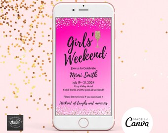 Girls' Weekend Party Text Invite |  Bachelorette Party | Bridal Shower | Electronic Invitation | Digital Invitation | Easy to edit on Canva