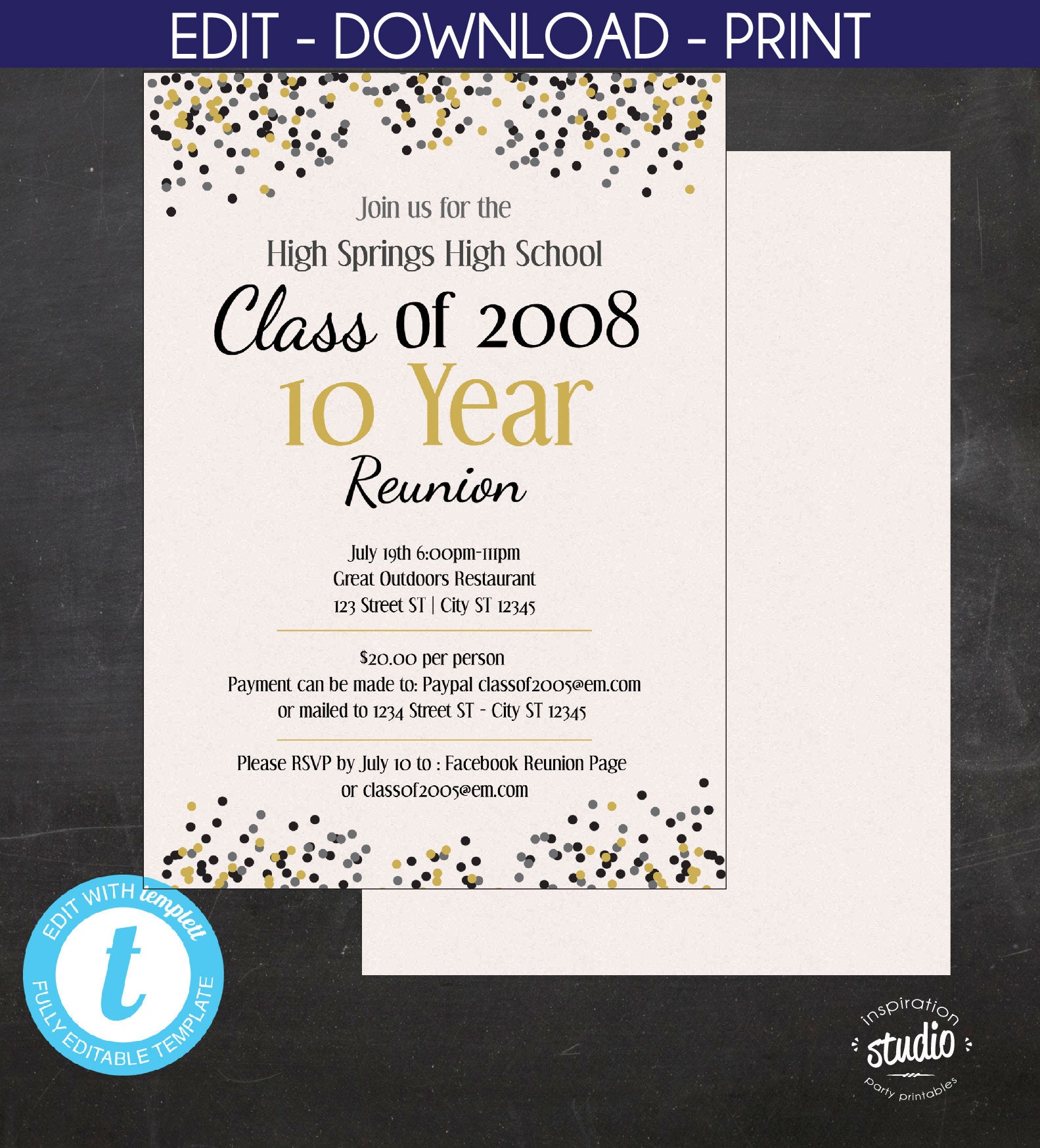 High School Reunion, College Reunion, Printable Invitation AND Ticket ...