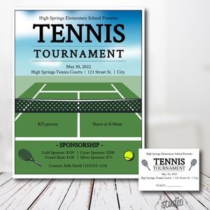 Tennis Turnier Flyer und Tickets Vorlagen | Schule oder Kirche | Ereignis benutzerdefinierte druckbare | Bearbeite dich selbst| Einfach zu verwendende Vorlage