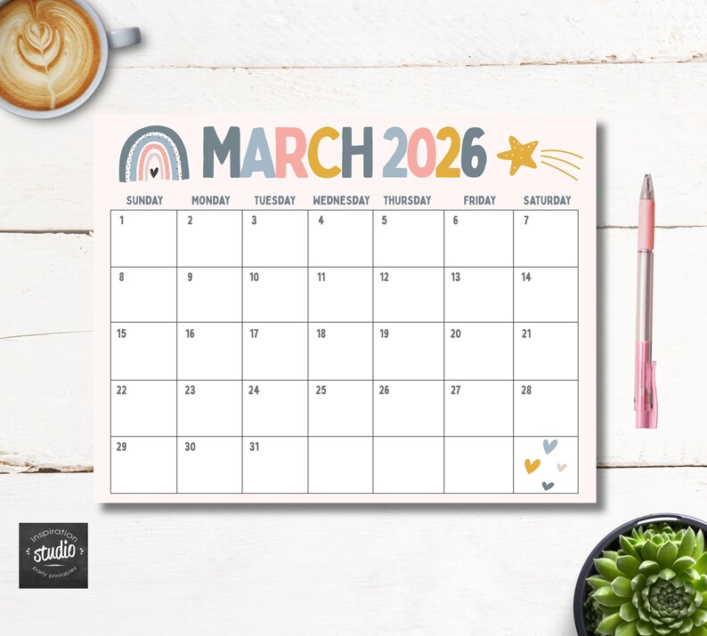 Boho March 2026 Calendar | Editable Monthly Planner Canva Template ...