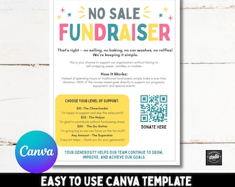 No Sale Fundraiser Flyer | Fundraiser Donation Form | Easy Fundraising Canva Template | School, Sports Team, Club or PTA Donation Sheet