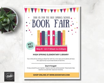 Book Fair Flyer Template | School Book Fair, PTA, PTO | Book Sale Flyer | Used Book Sale | School Fundraiser Flyer | Easy to edit on Canva