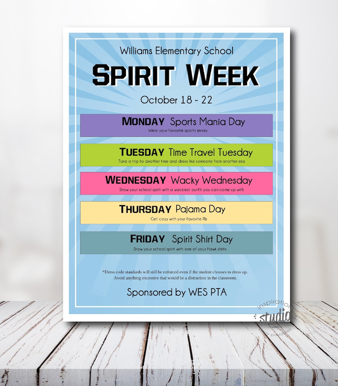 School Spirit Week Flyer Template, School Spirit Week Schedule, PTA School Spirit Week Flyer Template, School Spirit Week Schedule, PTA