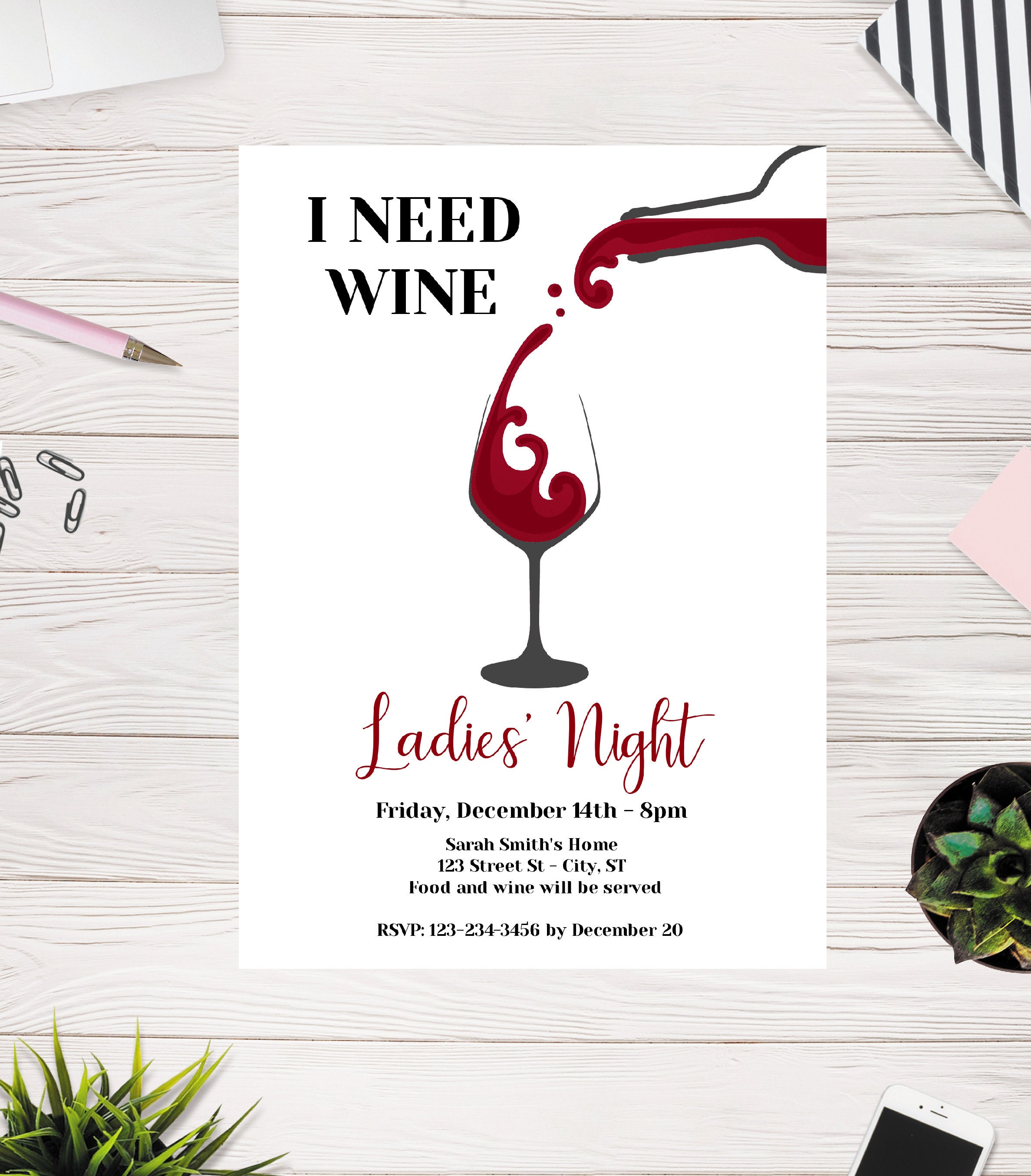 I Need Wine Ladies' Night Invitation Template Girls' Etsy