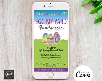 Editable Egg My Yard Text Flyer and Social Media Graphic | Easter Fundraiser | Egg My Yard Advertisement | Easy to edit on Canva