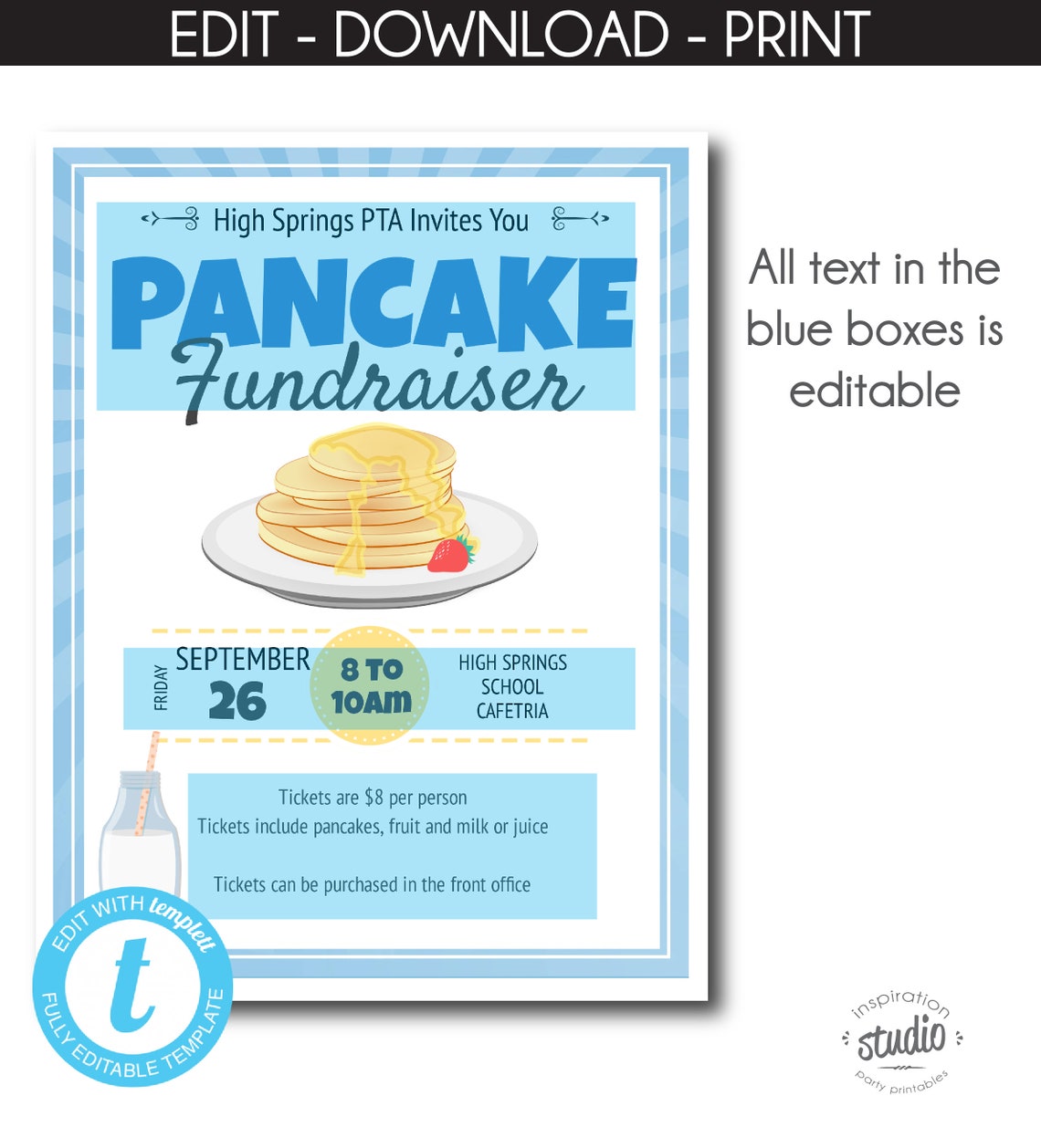 Pancake Breakfast Fundraiser Flyer and Ticket Template Etsy España