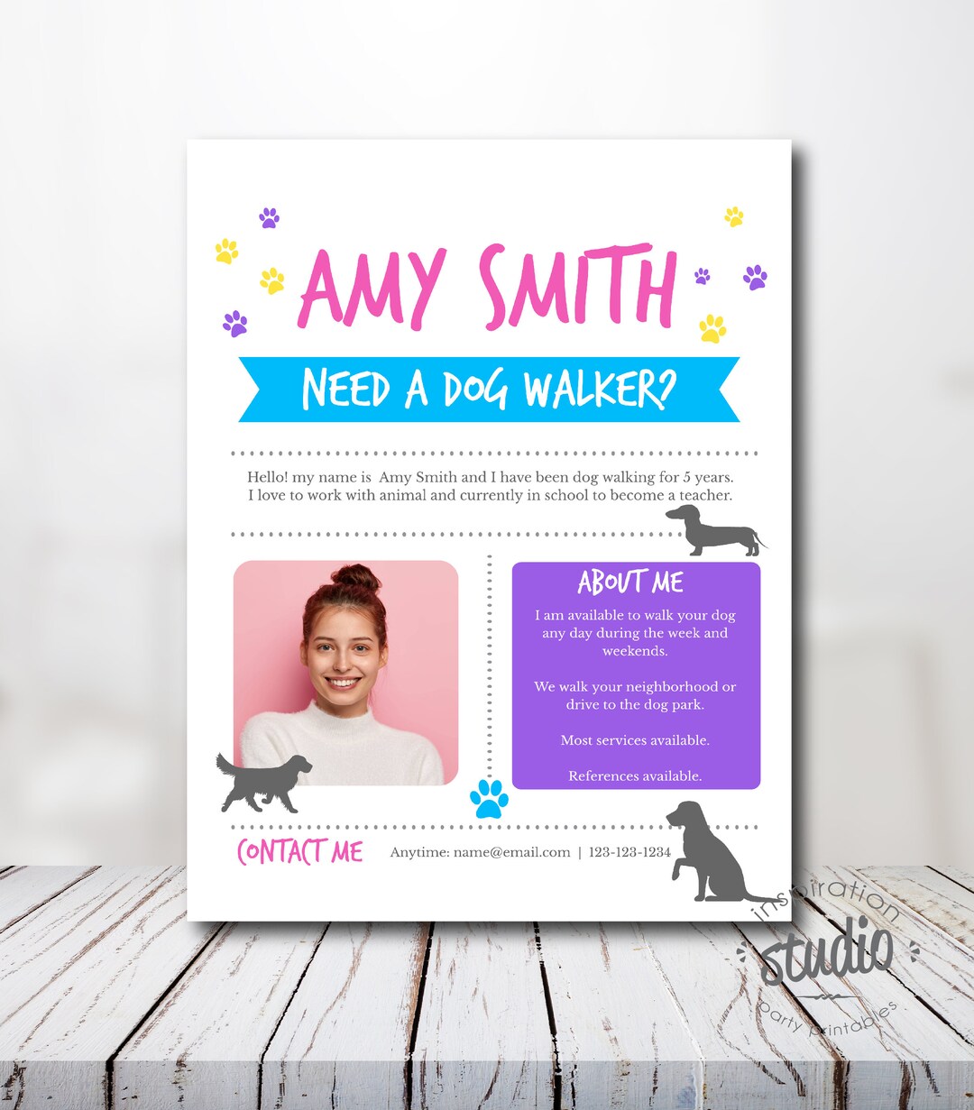 Eyecatching Dog Walking Flyer Editable Template for Animal Sitters