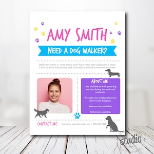 Eye-Catching Dog Walking Flyer - Editable Template for Animal Sitters, Pet Sitting Services, Sitter Advertisement