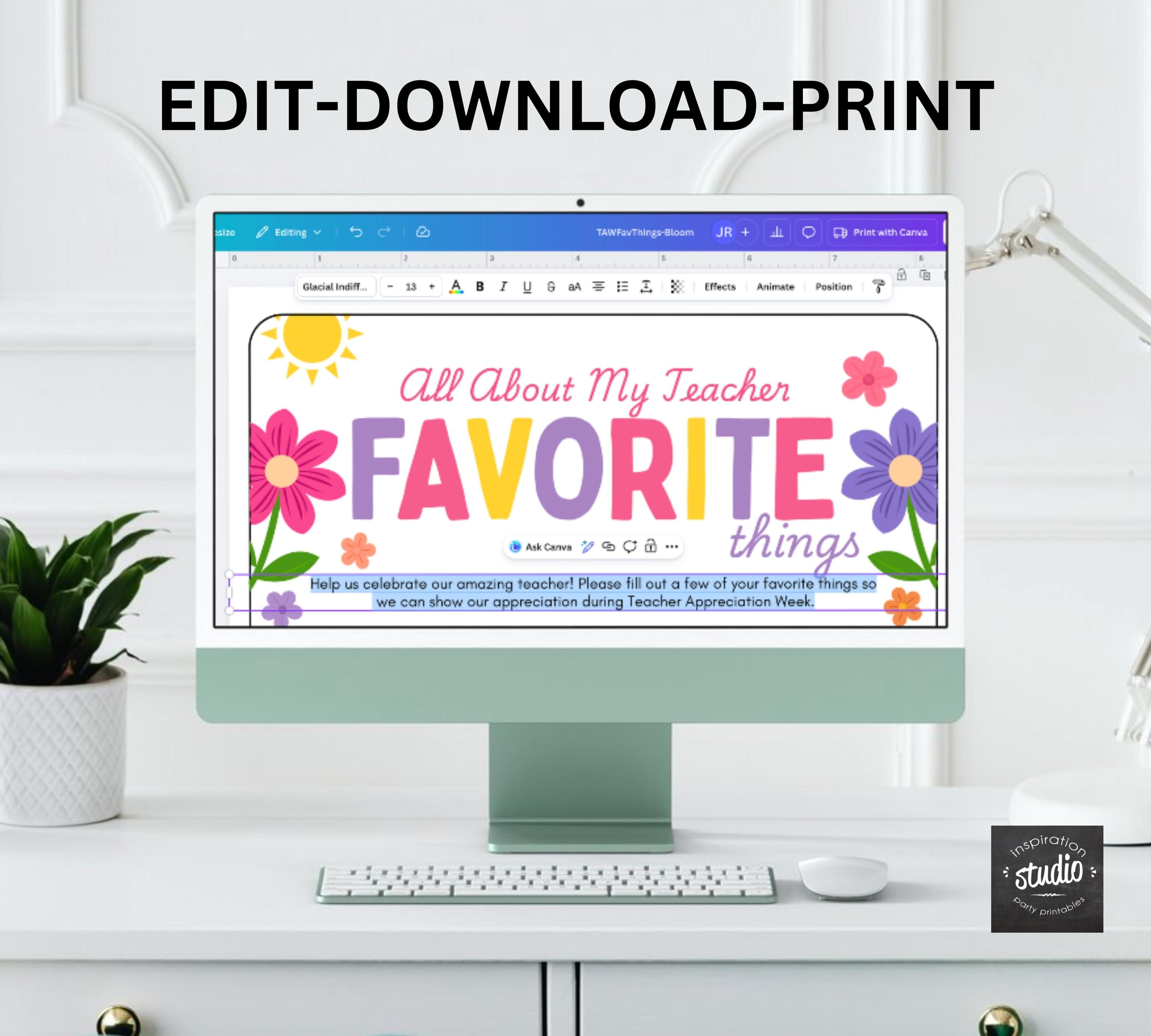 Spring Gift Questionnaire Teacher Favorite Things Questionnaire | Editable Spring Floral Theme ...
