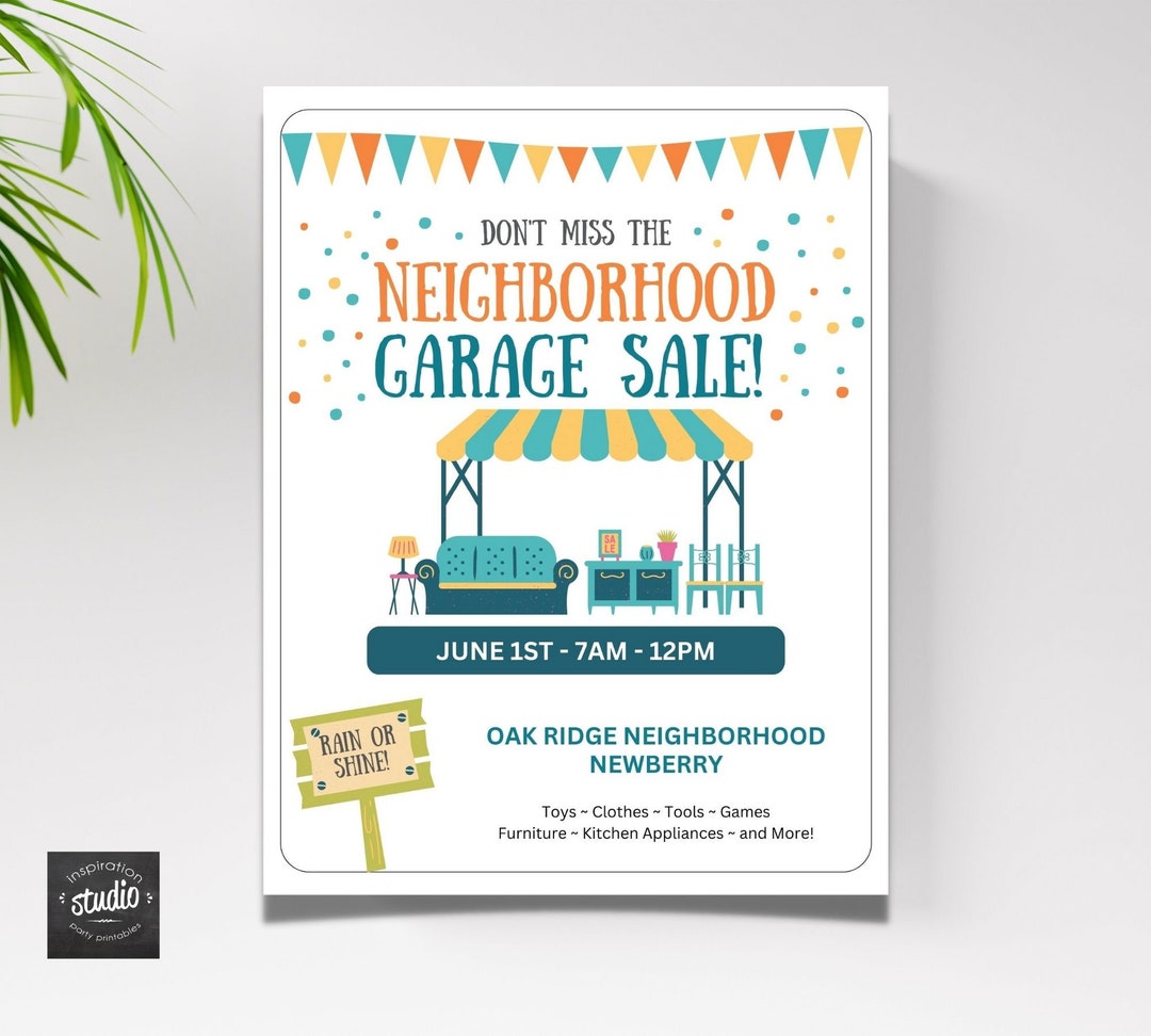 Neighborhood Garage Sale Flyer Template, Yard Sale Flyer, Neighborhood Yard Sale, Fundraiser