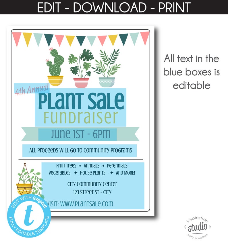 Plant Sale Fundraiser Flyer Template School Fundraiser Flyer - Etsy