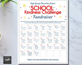 Kindness Challenge Calendar Fundraiser Flyer Template | Fundraising Event | Acts of Gratitude | School, PTA, PTO | Easy to use template