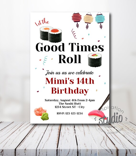 Sushi Party Invitation, Sushi Invite, Sushi Invitation, Birthday Party, Tween or Teen Party, Edit yourself, Easy to use Template Il_570xn