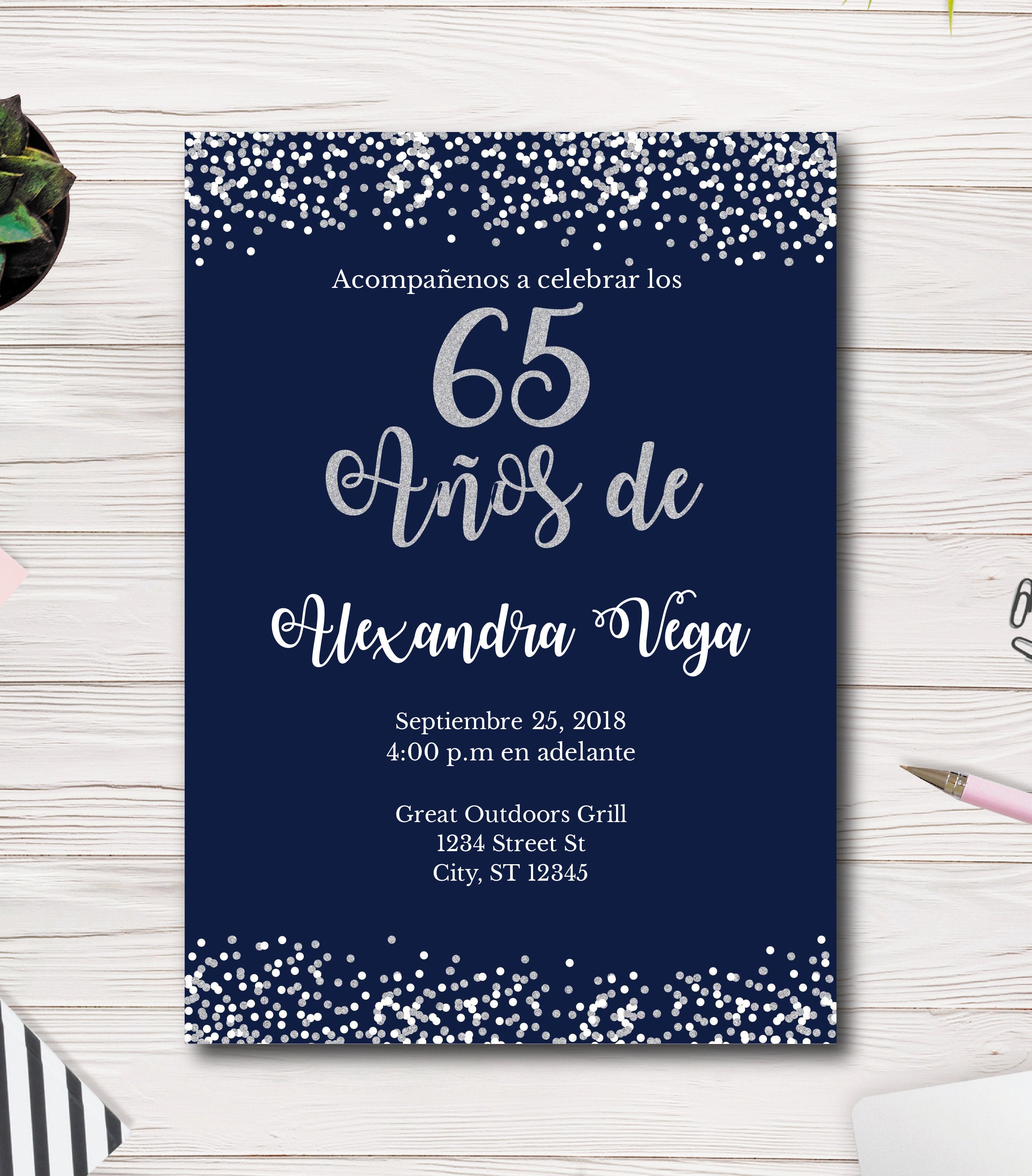 65 Años de Spanish 65 Invitación Adult Birthday Party - Etsy México